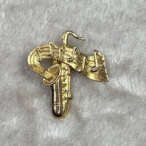 JJ Jonette Saxophone Pin Brooch Gold Tone Jazz Band Musician Instrument